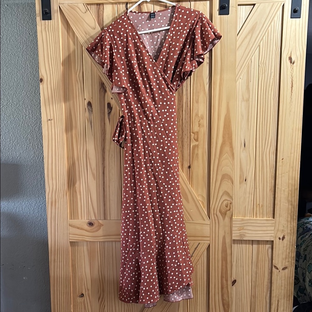 SHEIN Brown V-Neck Flutter Sleeve Sundress